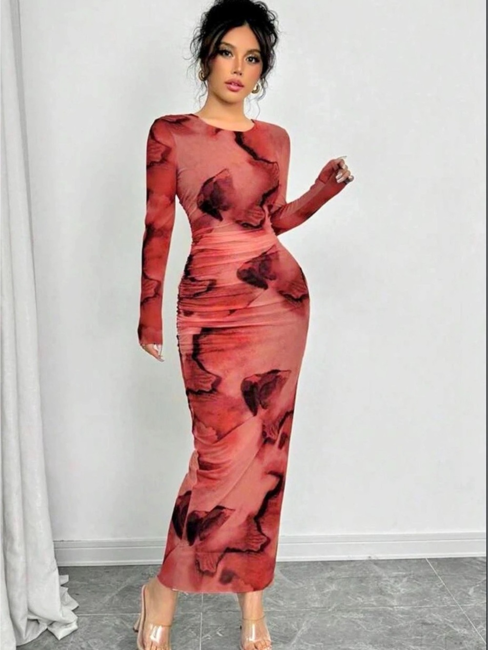 Abstract Print Maxi Dress Pink & Black Size Large